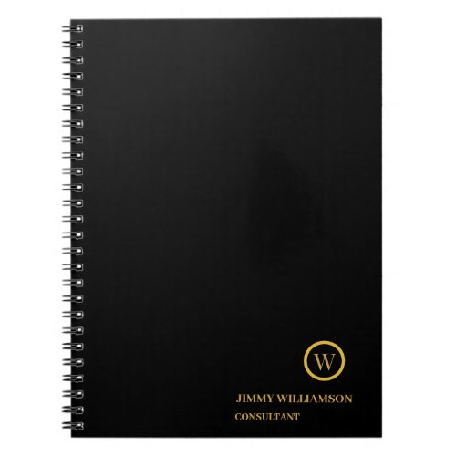 Modern Monogram Gold Black Business Notebook
