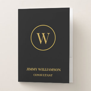Modern Monogram Gold Black Business Pocket Folder