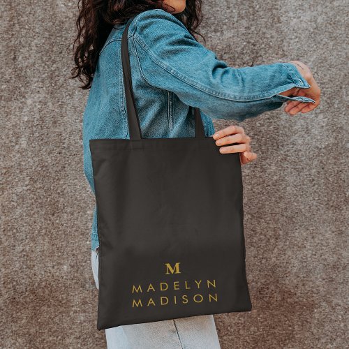 Modern Monogram Gold Black Minimalist Elegant Tote Bag