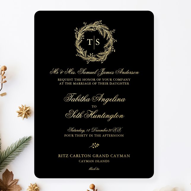 Modern Monogram Gold Black Wedding Foil Invitation (Creator Uploaded)