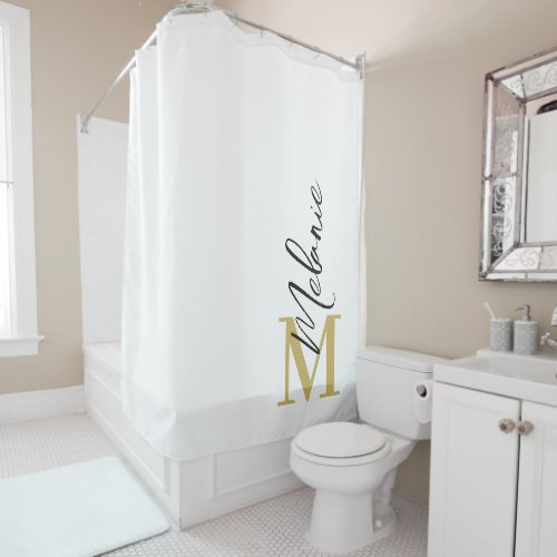 Modern Monogram Gold Black White Shower Curtain