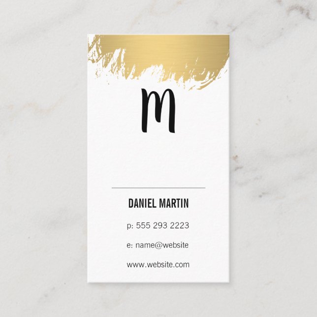 Modern Monogram / Gold Brush Business Card (Front)