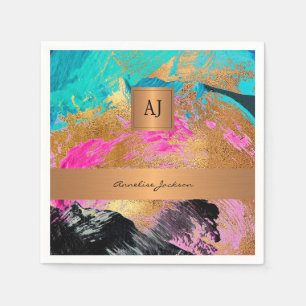 Modern monogram gold elegant abstract colorful napkins