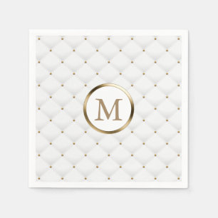 Modern Monogram Gold Initial Luxury White Quilted Napkins