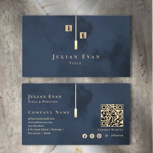 Modern Monogram Gold Navy Blue Business Card