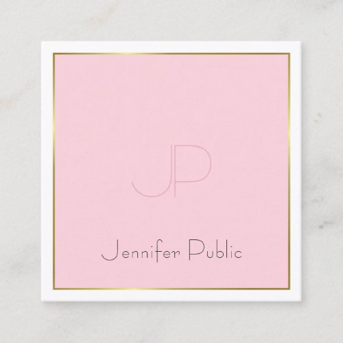 Modern Monogram Gold Pink Stylish Plain Luxury Square Business Card