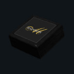 Modern Monogram Gold Script Black Gift Box<br><div class="desc">An elegant bold gold script initial monogram with fancy flourish,  on a rich black gift or jewelry box. Make it uniquely yours with your first name and gold initial.</div>