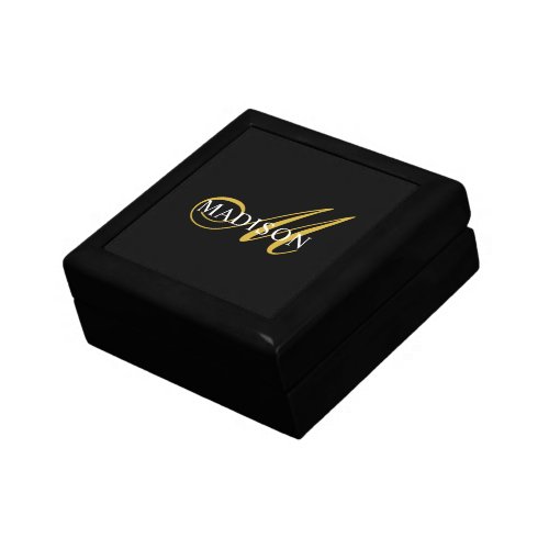 Modern Monogram Gold Script Black Gift Box