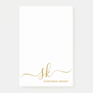 Modern Monogram Gold Script Calligraphy Custom Post-it Notes