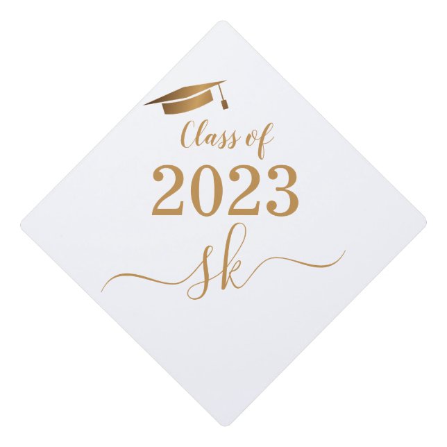 Modern Monogram Gold Script  Graduation Cap Topper (Front)