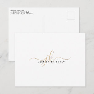 Modern Monogram Gold Script Initials Minimalist Postcard
