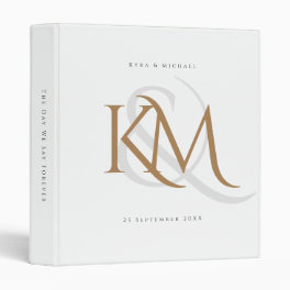 Modern Monogram Gold Script White Wedding Album 3 Ring Binder