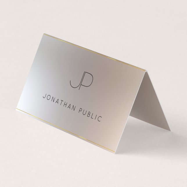 Modern Monogram Gold Silver Look Elegant Template Business Card (Front)