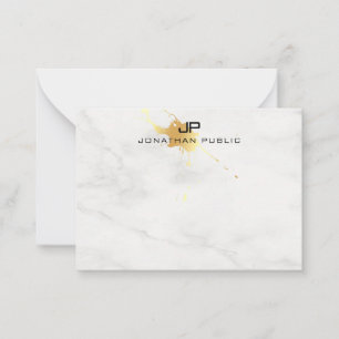Modern Monogram Gold Splash White Marble Template