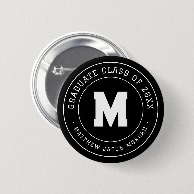 Modern Monogram Graduate Class of 20XX Custom Button (Front & Back)