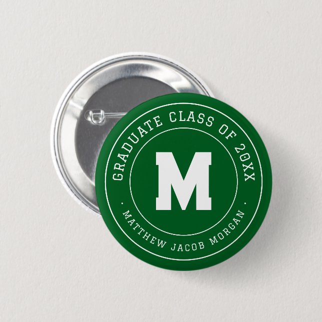 Modern Monogram Graduate Class of 20XX Custom Button (Front & Back)