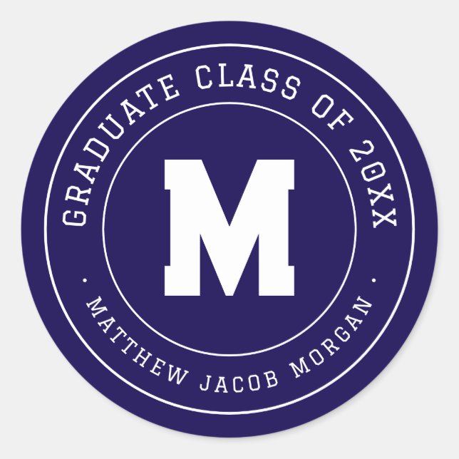 Modern Monogram Graduate Class of 20XX Custom Classic Round Sticker (Front)