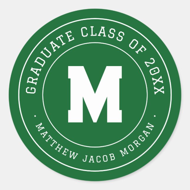 Modern Monogram Graduate Class of 20XX Custom Classic Round Sticker (Front)