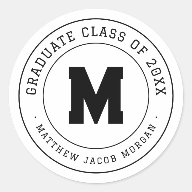 Modern Monogram Graduate Class of 20XX Custom Classic Round Sticker (Front)