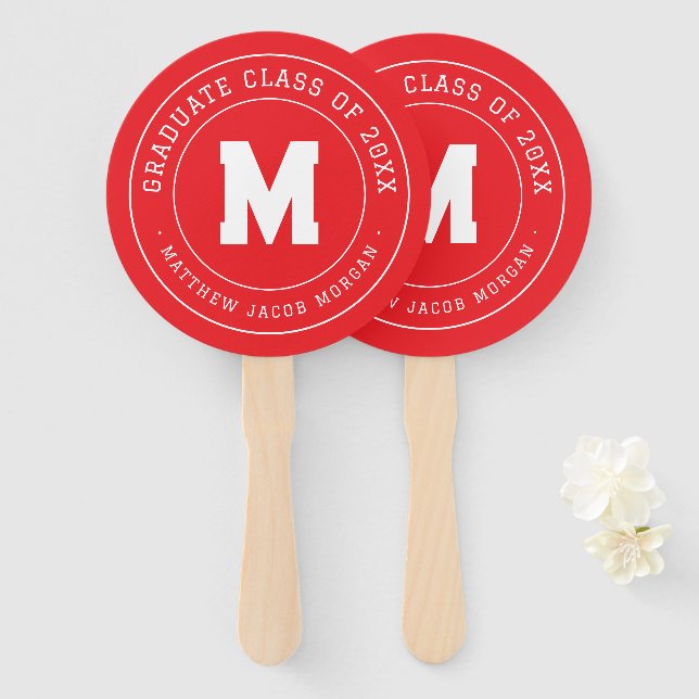 Modern Monogram Graduate Class of 20XX Custom Hand Fan (Front and Back)