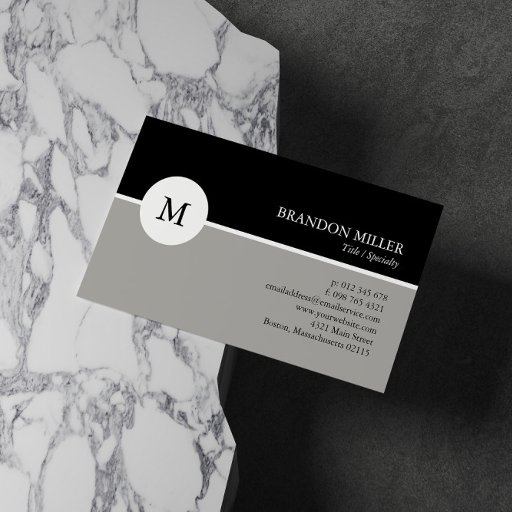 Customizable Modern Monogram Gray &amp; Black One Sided Business Card