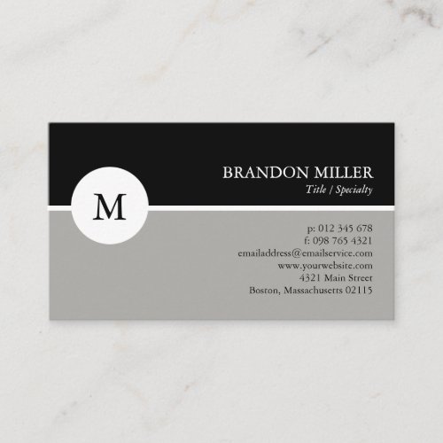 Modern Monogram Gray  Black One Sided Business Card