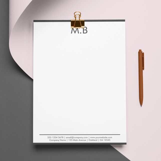 Modern Monogram Gray Border Company Mail  Letterhead (Creator Uploaded)