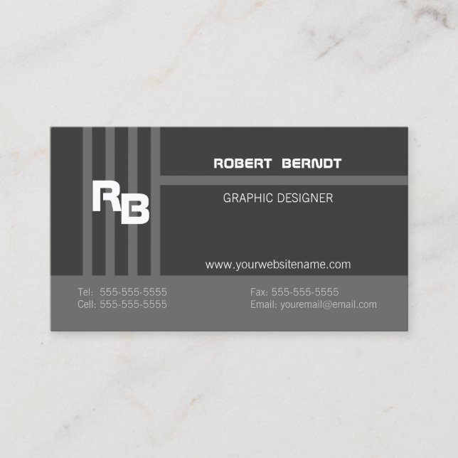 Modern Monogram Gray Business Card (Front)