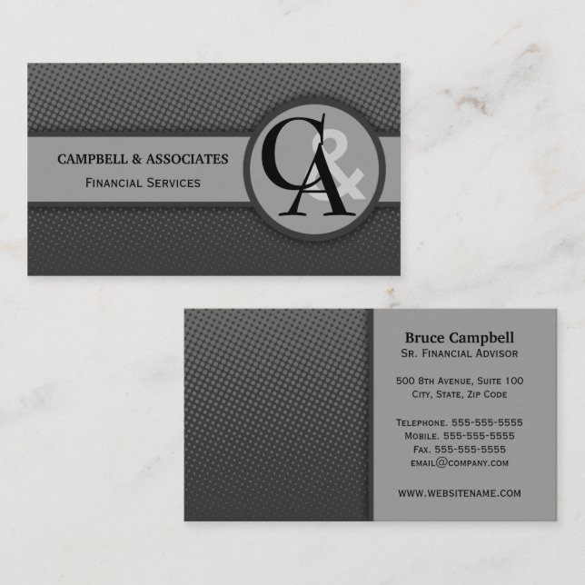 Modern Monogram Gray Business Cards (Front/Back)