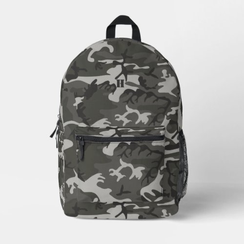 Modern Monogram Gray Camouflage Camo Pattern Printed Backpack