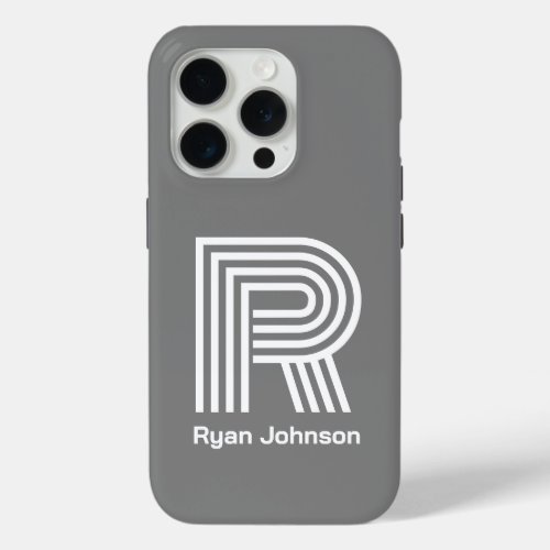 Modern Monogram Gray  iPhone 15 Pro Case