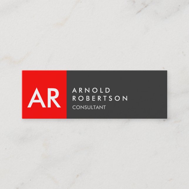 Modern Monogram Gray Red Stripe Business Card (Front)