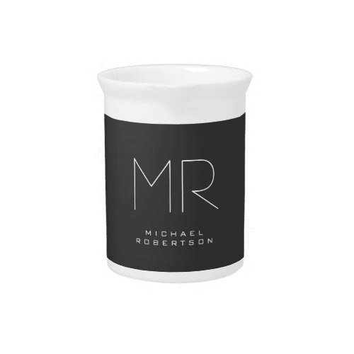 Modern Monogram Gray White Minimalist Beverage Pitcher