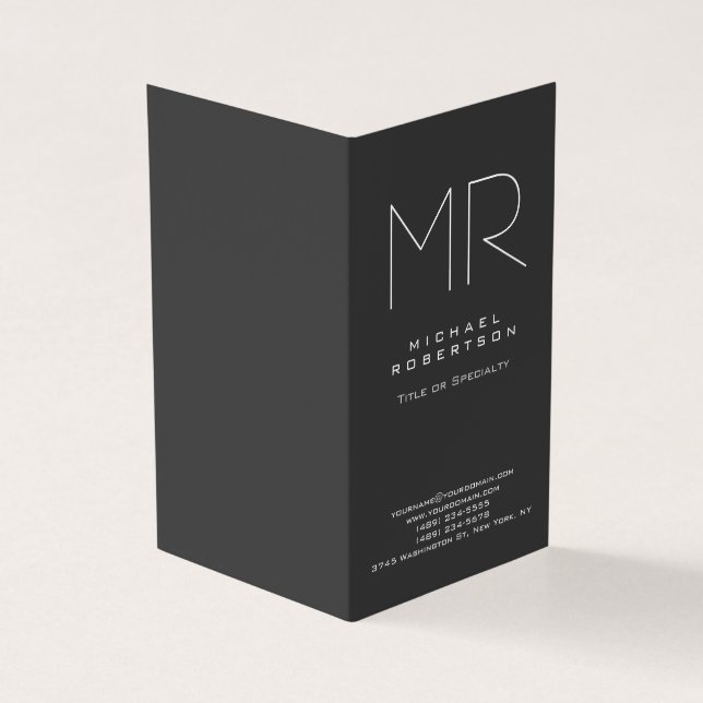 Modern Monogram Gray White Minimalist Business Card (Outside)