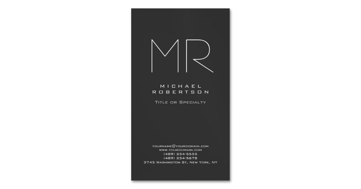 Modern Monogram Gray White Minimalist Business Card Magnet | Zazzle
