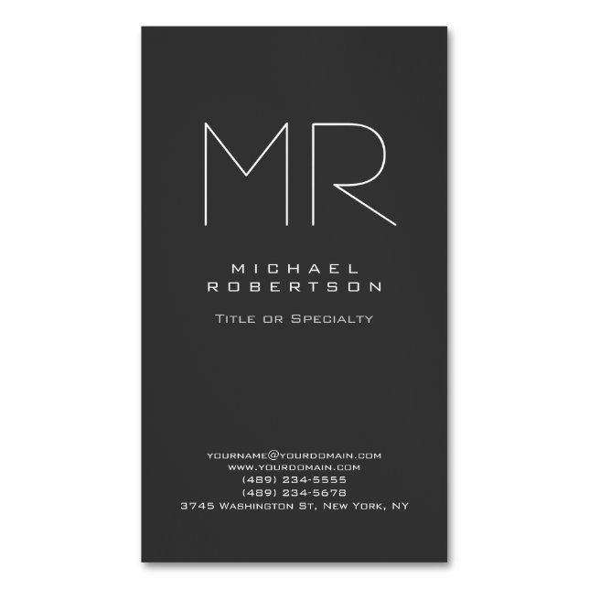 Modern Monogram Gray White Minimalist Business Card Magnet (Front Vertical)