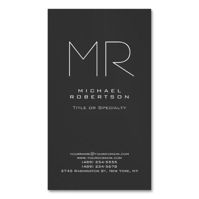 Modern Monogram Gray White Minimalist Business Card Magnet | Zazzle