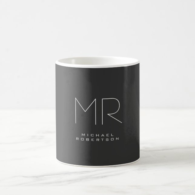 Modern Monogram Gray White Minimalist Coffee Mug (Center)