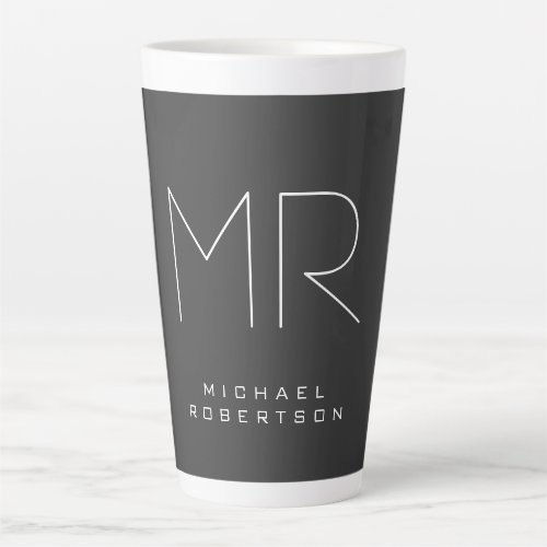Modern Monogram Gray White Minimalist Latte Mug