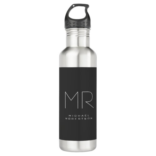 Modern Monogram Gray White Minimalist Stainless Steel Water Bottle