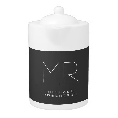 Modern Monogram Gray White Minimalist Teapot