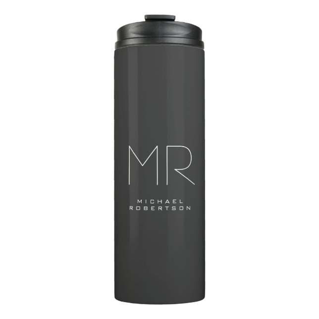 Modern Monogram Gray White Minimalist Thermal Tumbler (Front)