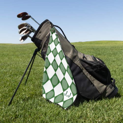 Modern Monogram Green and White Magnetic Custom Golf Towel