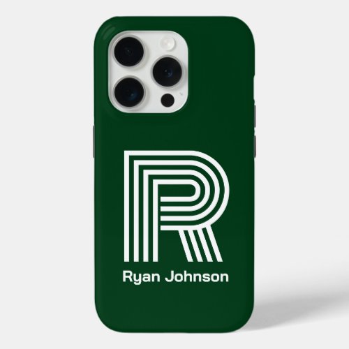 Modern Monogram Green iPhone 15 Pro Case