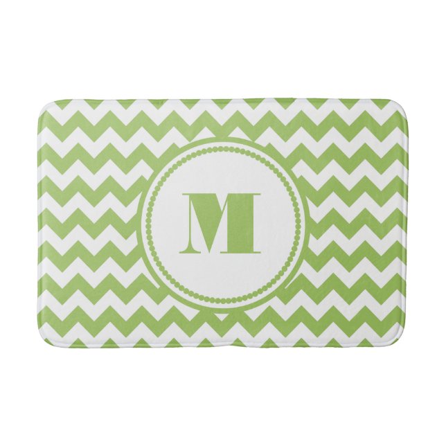 Modern Monogram Green Chevron Stripes Bathroom Mat (Front)