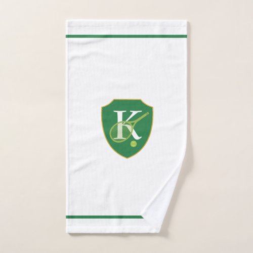 Modern Monogram Green Crest Tennis     Hand Towel