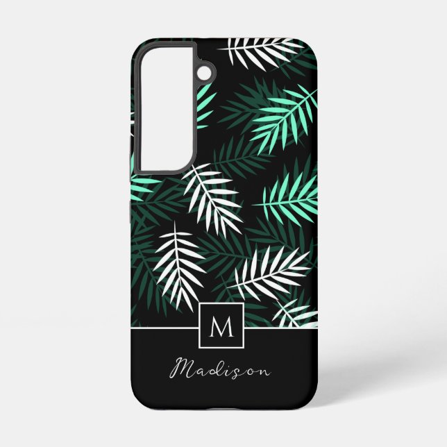 Modern Monogram Green Leaves Pattern Samsung Galaxy Case (Back)