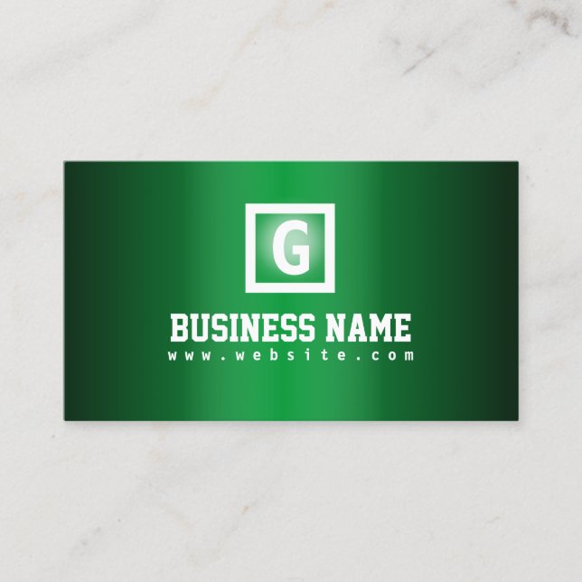 Modern Monogram Green Metal Business Card (Front)