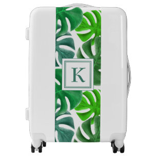 Modern Monogram Green Palm Leaves Luggage