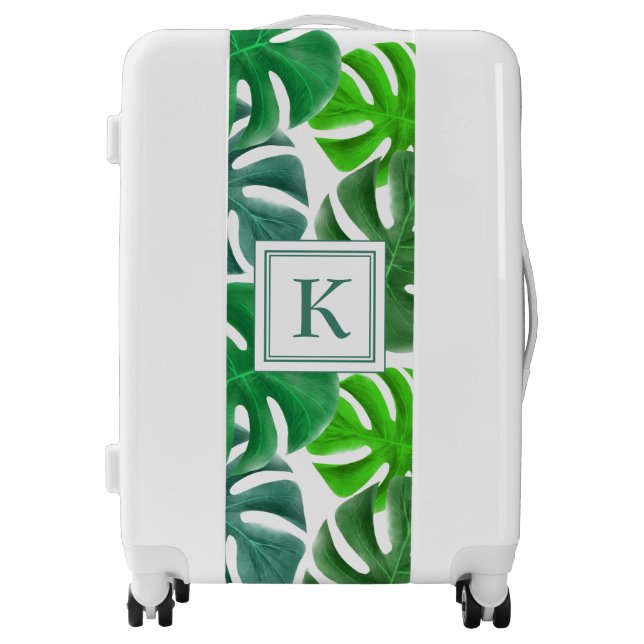 Modern Monogram Green Palm Leaves Luggage (Front)